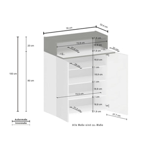 Scarpiera Oliviero, Porta scarpe salvaspazio a 3 ante, Armadio multifunzione da ingresso, 76x38h100 cm, Bianco effetto larice