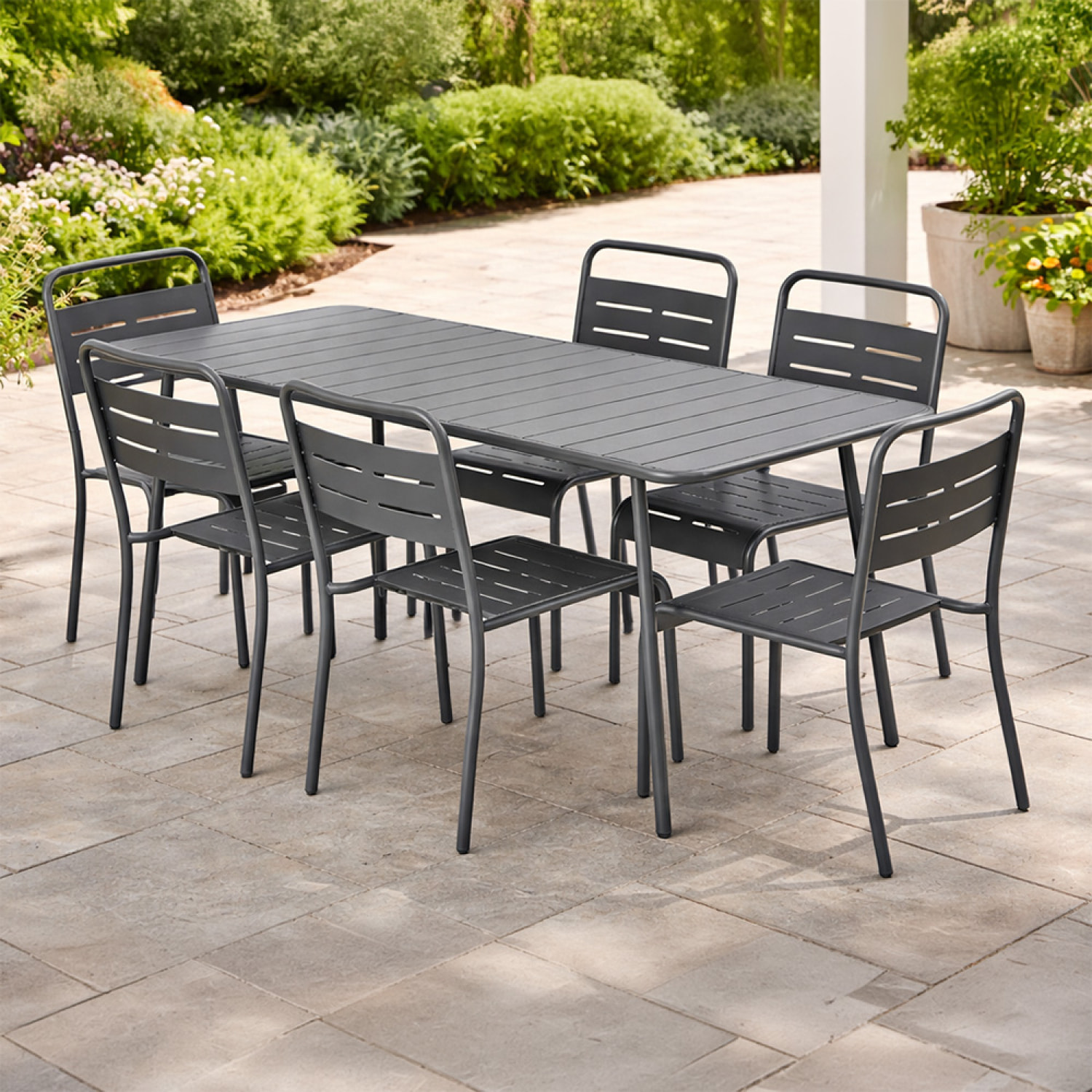 EVORA Ensemble table de jardin 160 cm et 6 chaises