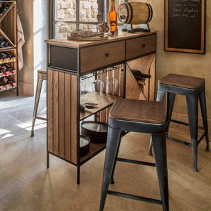 Lot de 2 tabourets bas de bar "Joris" noir - métal & bois
