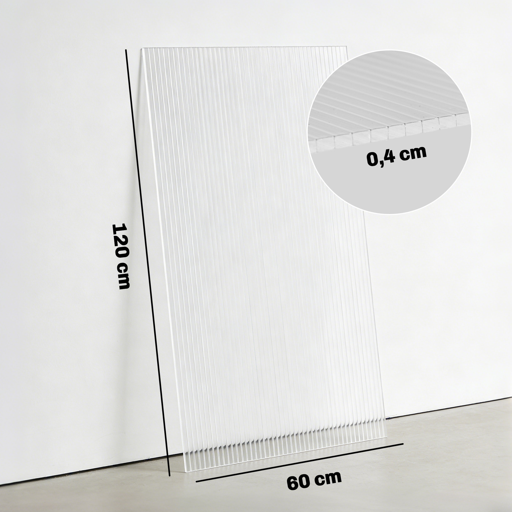 Lot de 10 panneaux polycarbonate alvéolaire 4 mm transparent dim. 120L x 60l cm
