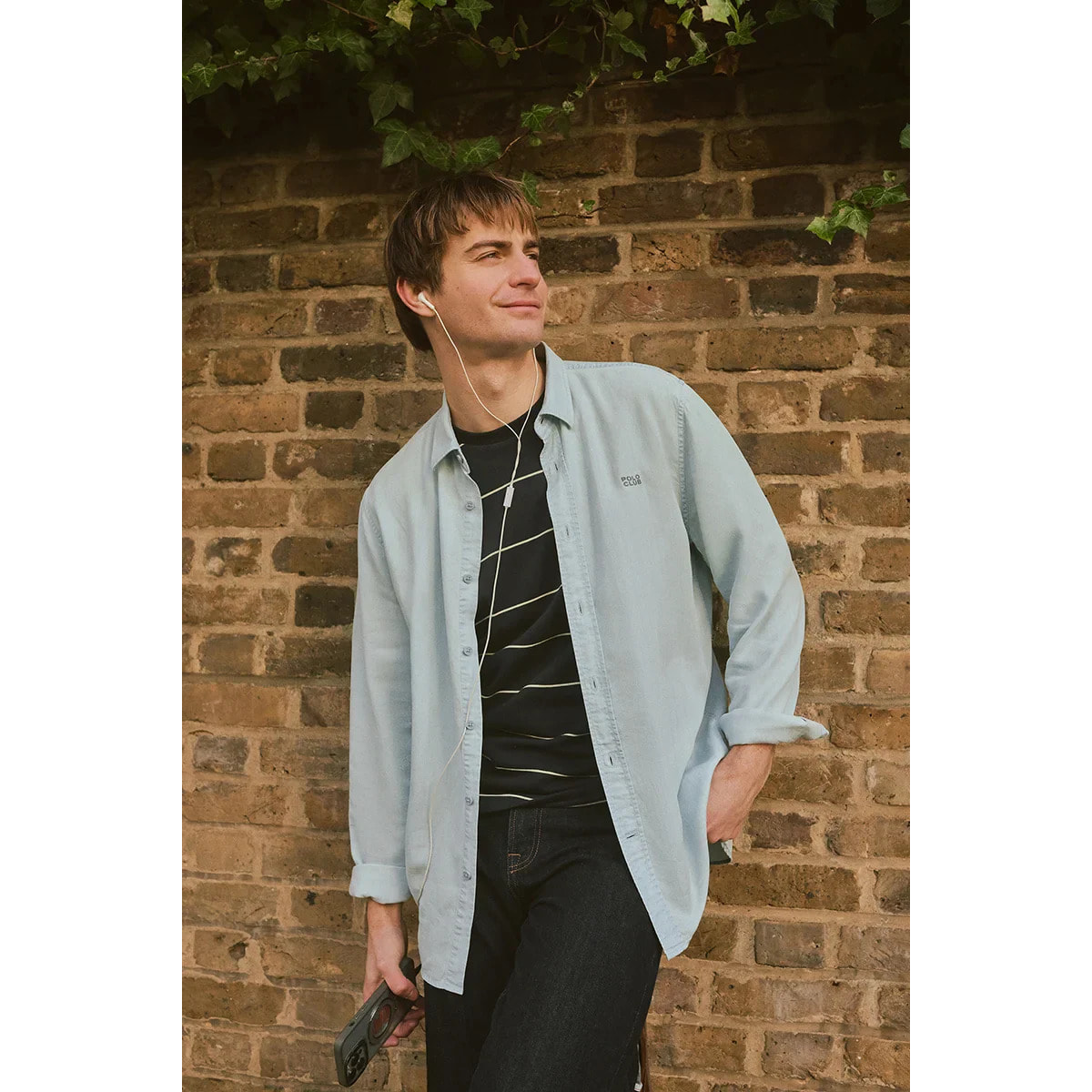 Camicia in tencel celeste con regular fit e logo Polo Club