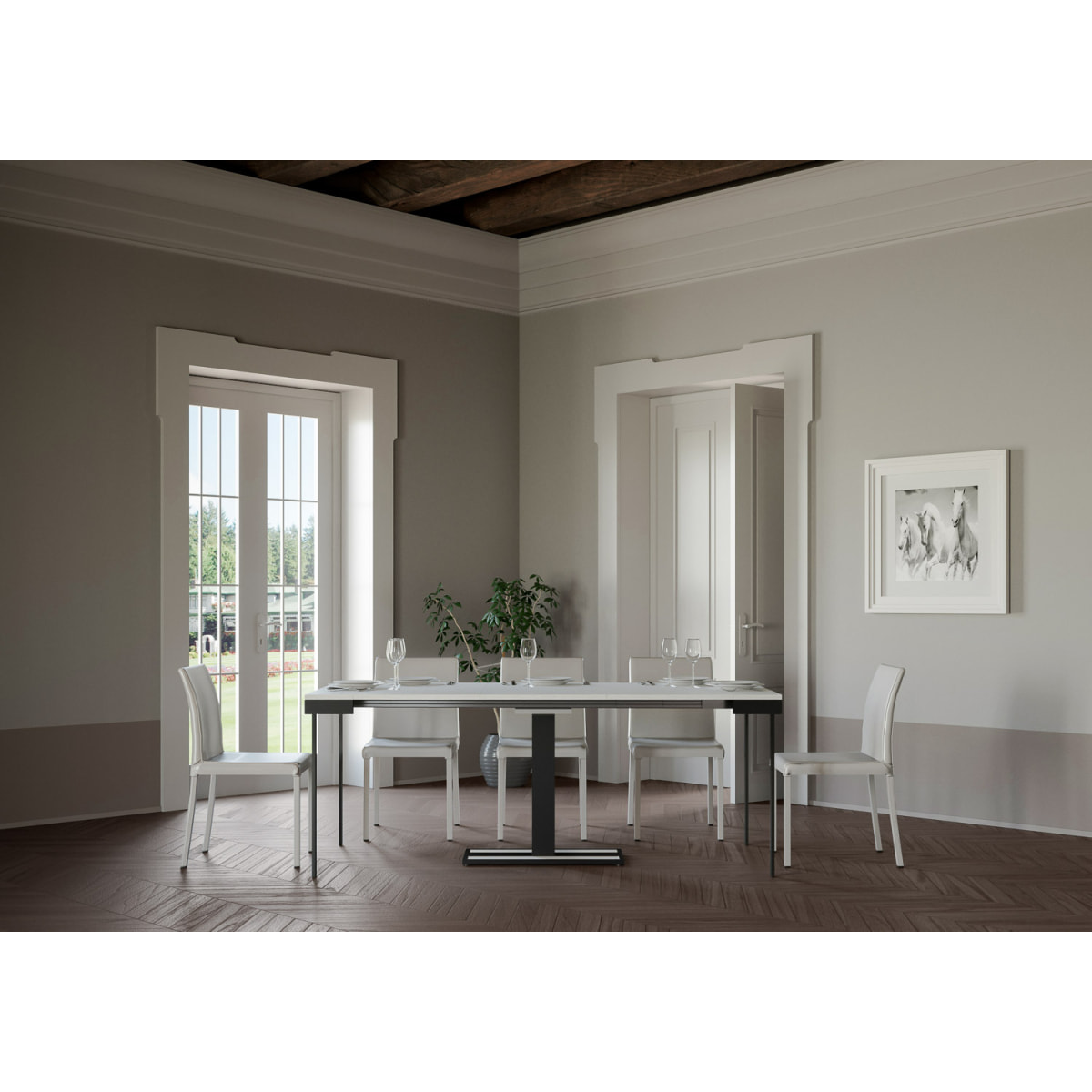 Console extensible 90x40/196 cm Capital Small Evolution Frêne Blanc cadre Anthracite