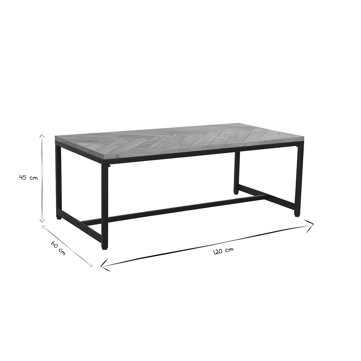 Table basse rectangulaire à motifs chevrons en bois massif et métal noir L120 cm STICK