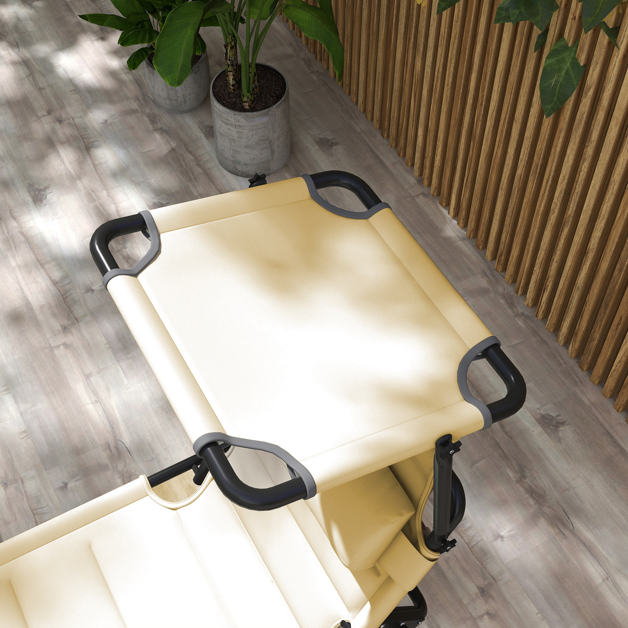 Tumbona Plegable, Tumbona Jardín Exterior con Toldo Ajustable, Respaldo Regulable en 4 Niveles, Reposacabezas, Cojín Grueso, para Terraza, Piscina, 70x200x45 cm, Crema