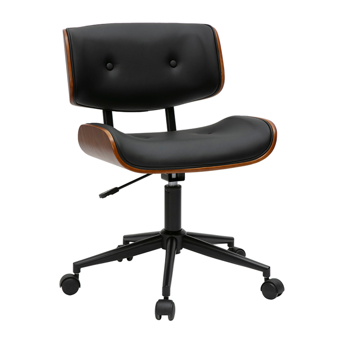 Chaise de bureau à roulettes noire et bois foncé BASILE
