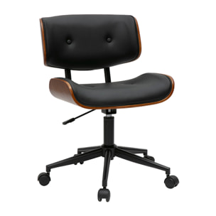 Chaise de bureau à roulettes noire et bois foncé BASILE