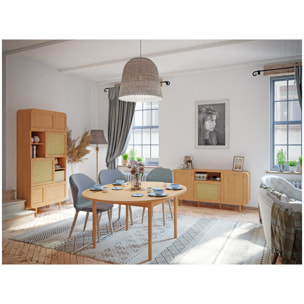Vaisselier 212 cm 6 portes rotin décor chêne angles arrondis - BEVERLY