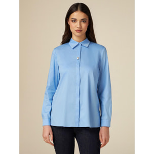 Oltre - Camisa de popelina con piedra bordada - Light - blue