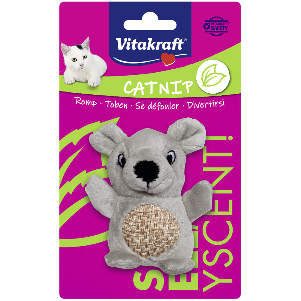 2 Peluches pour Chat avec herbe à chat et cordage - Souris ou Castor (aléatoire) - Vitakraft