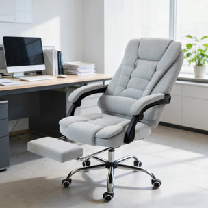 Fauteuil de bureau direction massant chauffant hauteur réglable dossier inclinable tissu gris clair