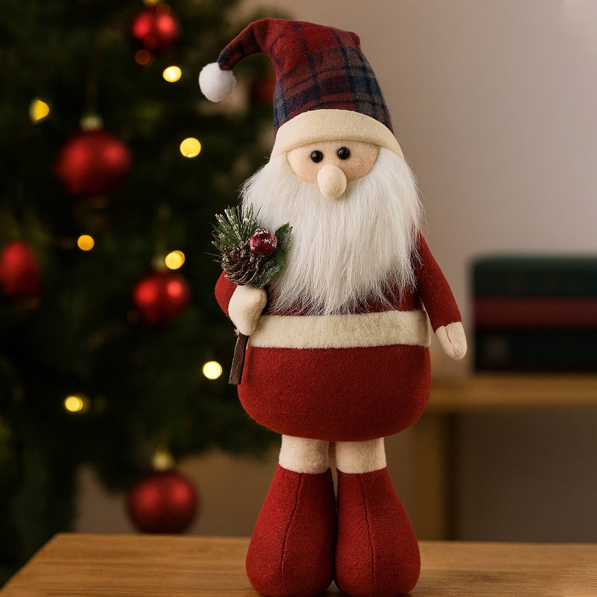 Figura decorativa de santa de pie con diseño vichy rojo h.46cm