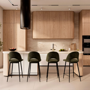 Pack 2 chaises et 2 chaises de bar 65 cm en velours vert - Pénélope