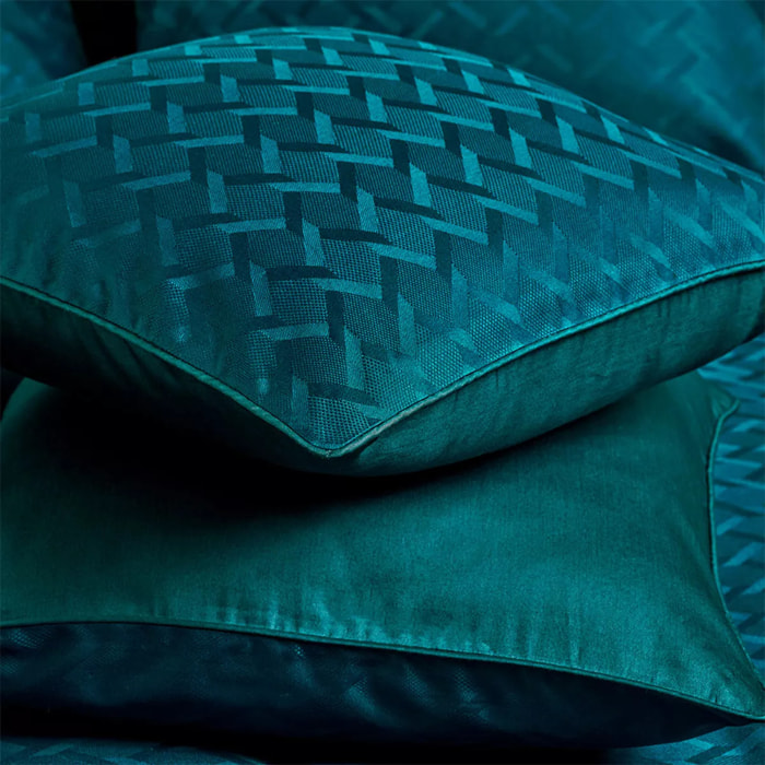 Housse de couette satin de coton motif jacquard bleu Adagio crepuscule