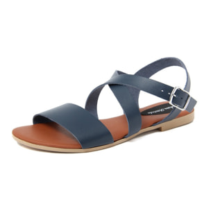 Sandali Flat Made in Italy in pelle colore Blu, Altezza tacco 1,2 cm