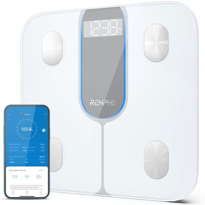 Pèse personne connecté RENPHO Elis 1C Verre Trempé, Bluetooth, Max. 180 kg, Connecté, 13 Données Corporelles