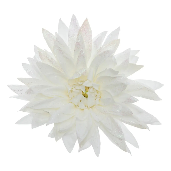 Décoration de sapin dahlia blanc pailletée 15cm