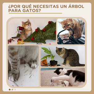 Árbol Rascador para Gatos Grande 49x49x173 cm con Múltiples Niveles con Cuevas Escaleras Juguetes Colgantes Camas Centro Actividades Sisal Beige