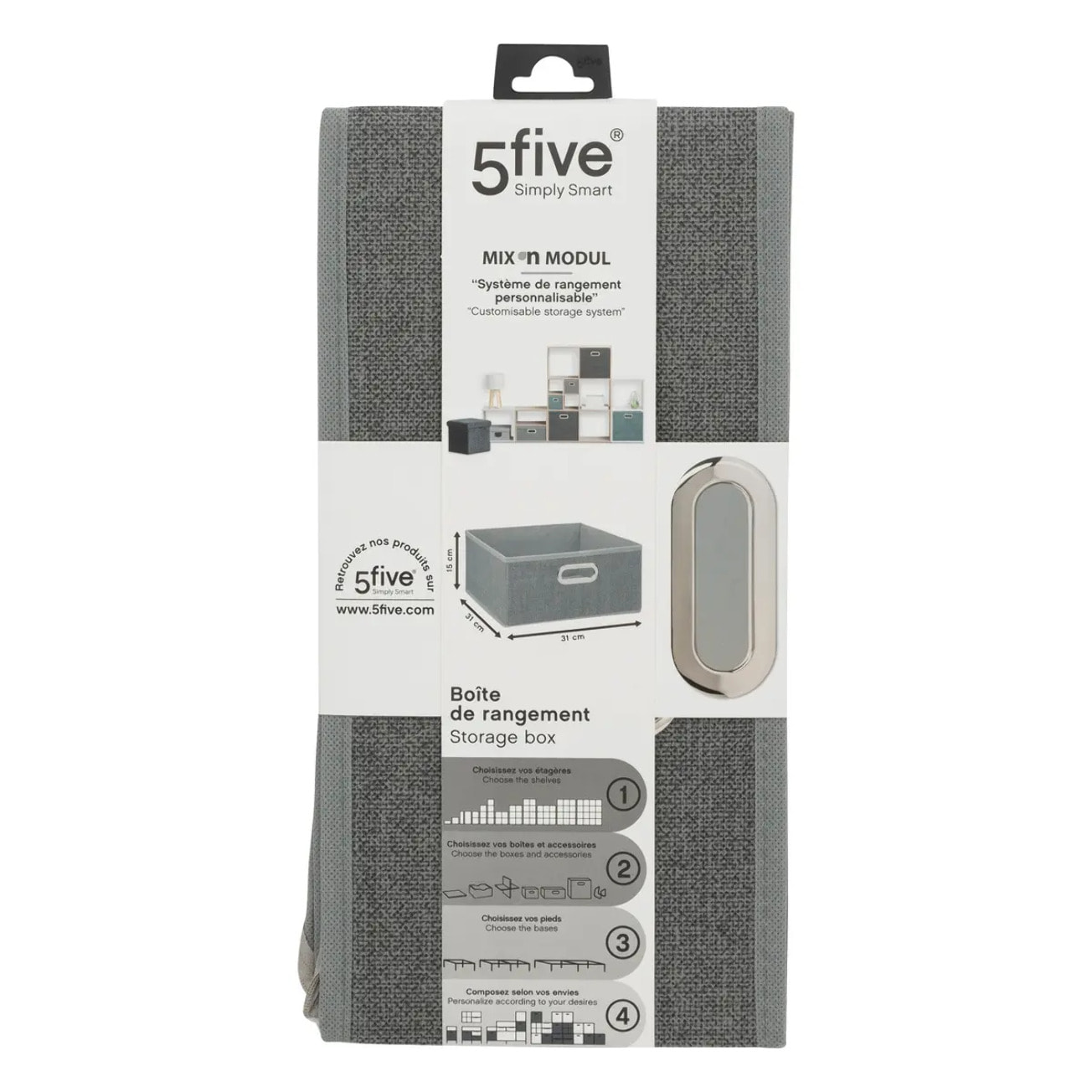 Panier tissu 31x15cm "Mix N' Modul" gris clair chiné