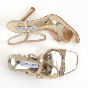 Sandali in simil pelle con tacco e dettaglio fibbia strass