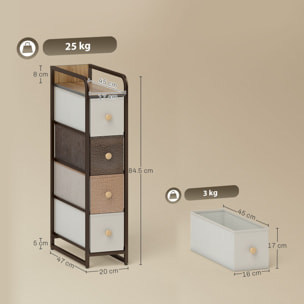 Cómoda con 4 Cajones de Tela, Cómoda para Dormitorio Estrecha con Marco de Acero, Cajonera para Espacios Pequeños, Sala de Estar, Vestidor, Baño, Multicolor