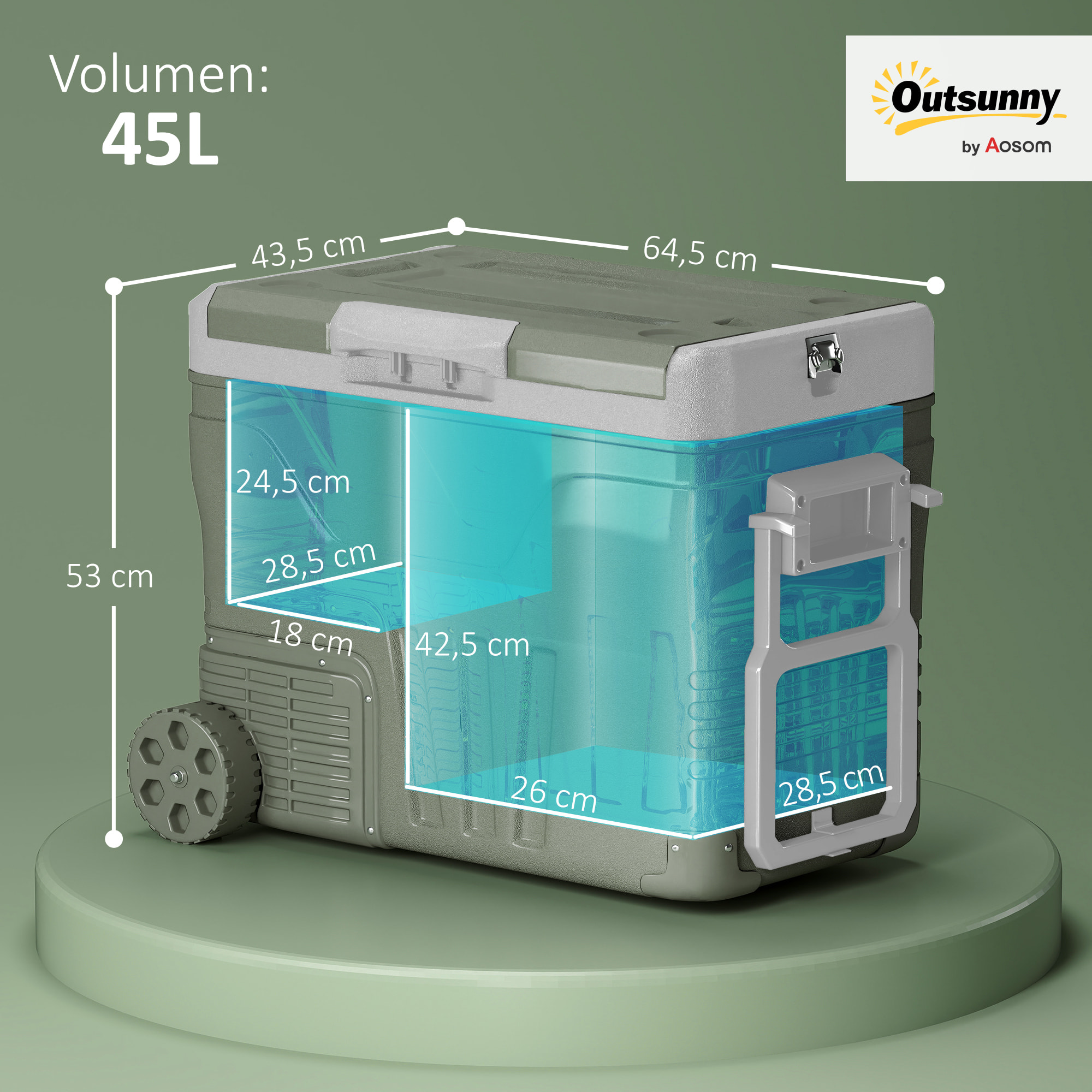 Nevera Portátil Eléctrica 45L Refrigerador de Coche -20℃ a +20 ℃ 12V/24V Mini Frigorífico con Ruedas Compresor Pantalla LED Táctil para Hogar Camping Viajes Automóvil 64,5x43,5x53 cm Verde