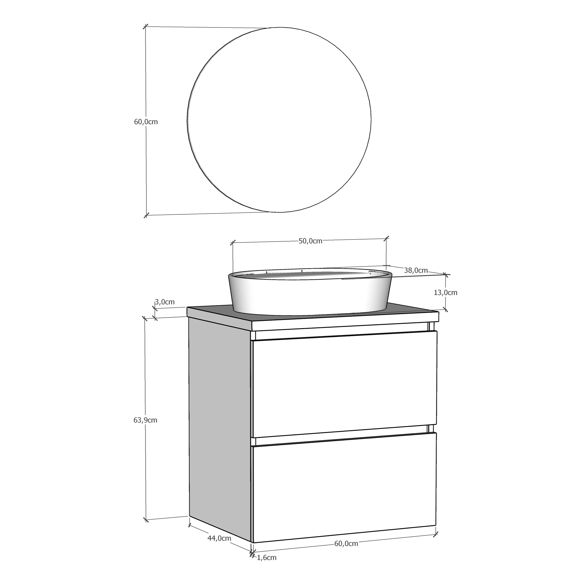 Ensemble de salle de bains NORDIK SE Alday, 60 cm, Blanc Mat.