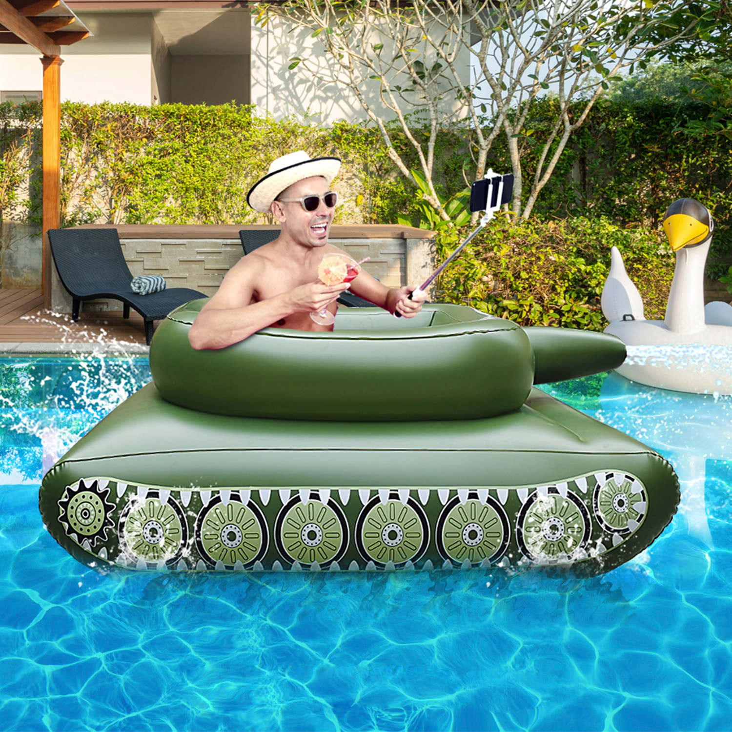 DAM Tanque flotador con pulverizdor cañon de agua. 155x112cm. 155x112x61 Cm. Color: Verde Militar