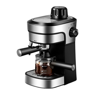 Cafetera espresso de 800 W y 3.5 bar de presión con capacidad de 240 ml. Incluye jarra de cristal con marcas de medida y varilla de vapor.