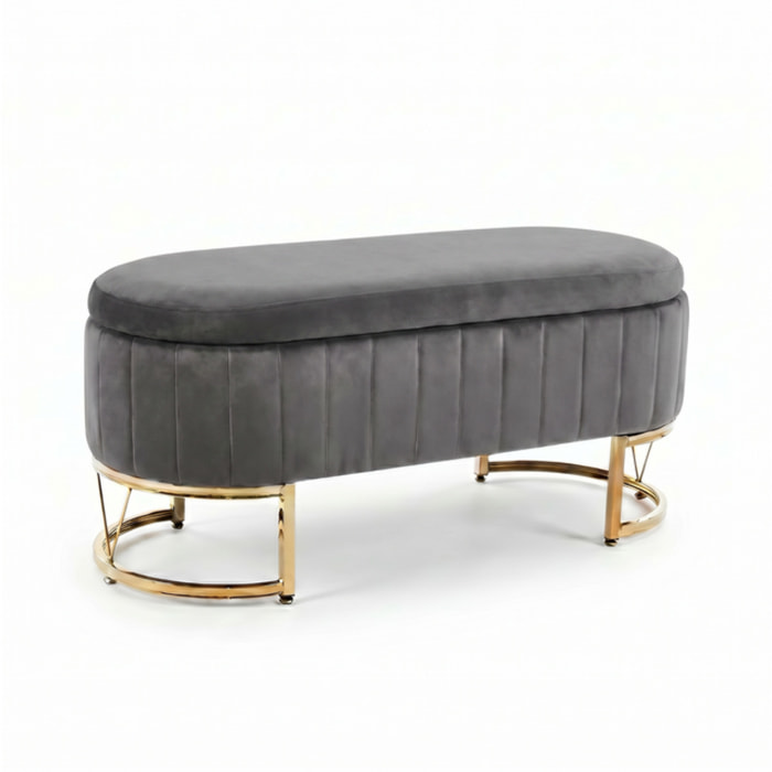 Panca Contenitore Ovale in Effetto Velluto con Ampio Vano Contenitore, Seduta Imbottita e Gambe in Acciaio, Design Elegante per Camera da Letto, Ingresso e Soggiorno