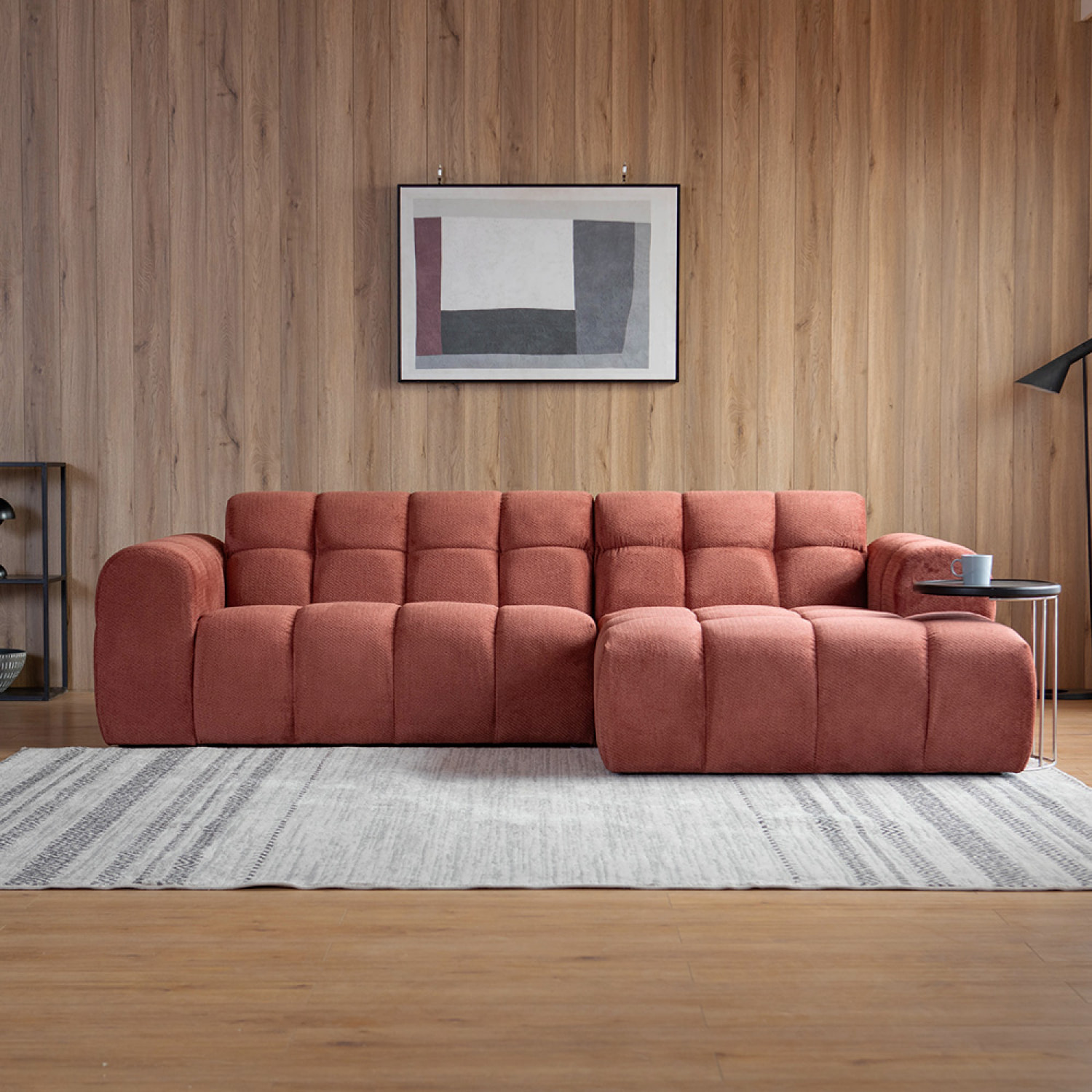 ALINE Canapé d'angle 3/4 places nuage en velours terracotta