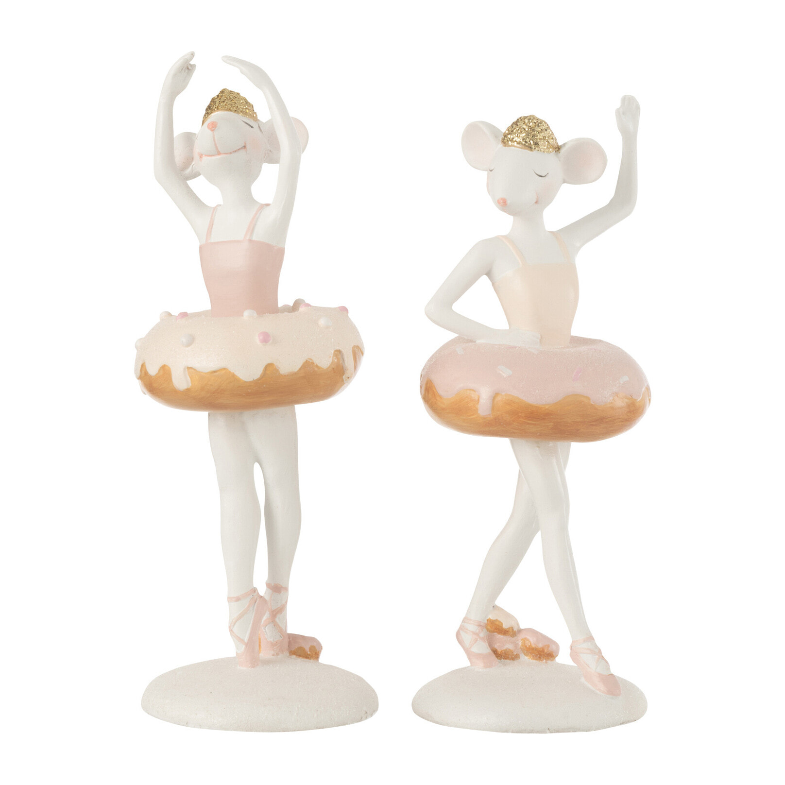 J-Line décoration Souris Ballerine - polyrésine - blanc/rose - 2 pcs