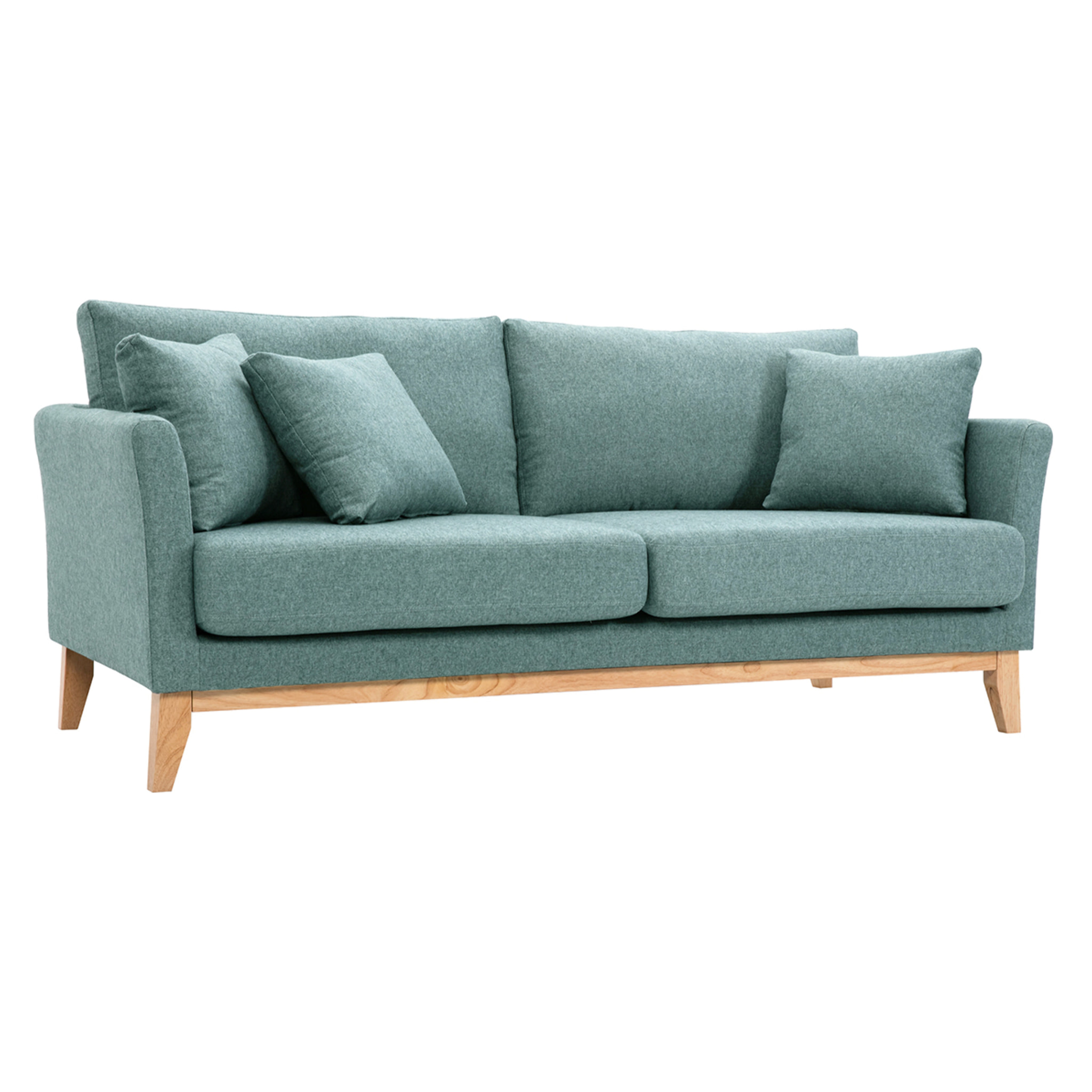 Canapé scandinave déhoussable 3 places en tissu vert de gris et bois clair OSLO
