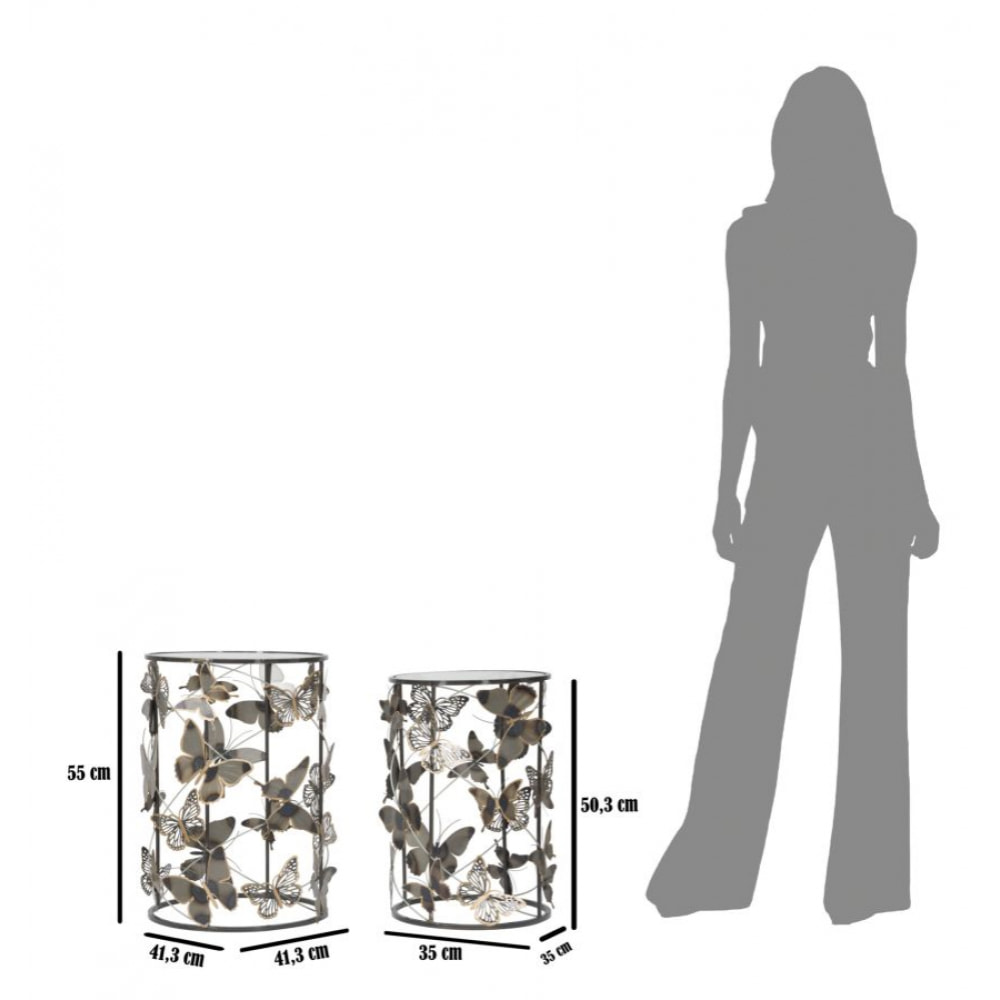 TAVOLINETTI FARFALLE COPPIA CM 41,3X55-35X50,3