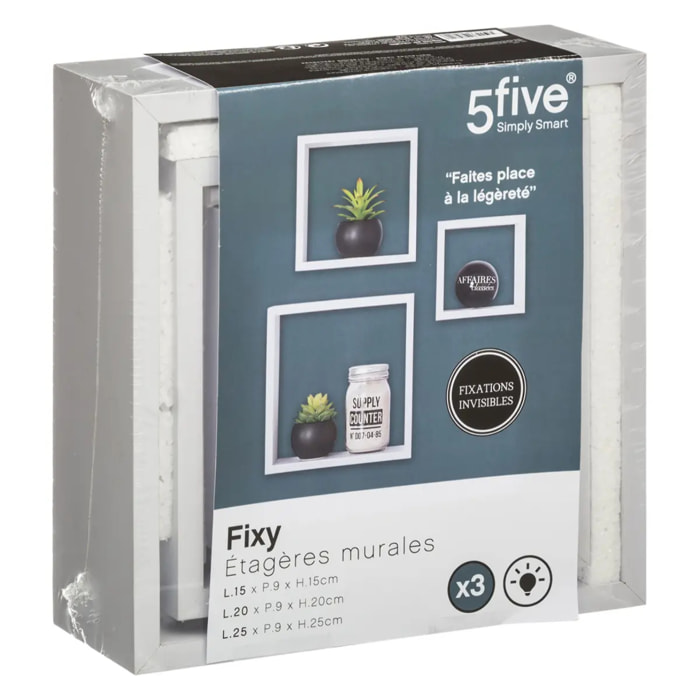 3 petites étagères murales cube Blanc Fixy
