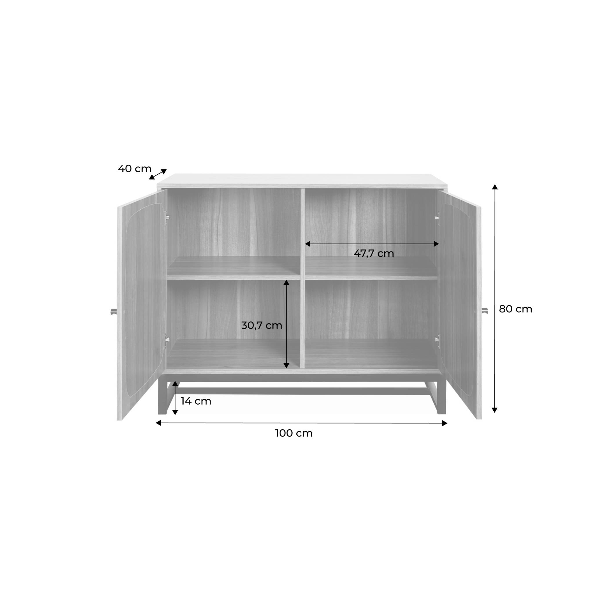Buffet rétro décor bois foncé et cannage. buffet haut. vaisselier. 2 portes avec pieds en métal noir L100cm