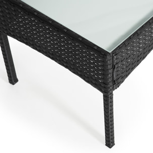 Salon de jardin CORDOUE en résine tressée noire 4 places - coussins gris