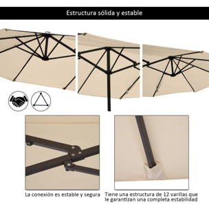 Sombrilla Doble de Tela de Poliéster 4.6x2.7x2.4m Crema