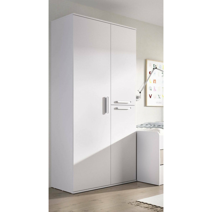Guardaroba 3 ante Kompasu, Mobile camera da letto, Cabina armadio portabiti, Armadio appendiabiti, 90x53 h202 cm, Bianco