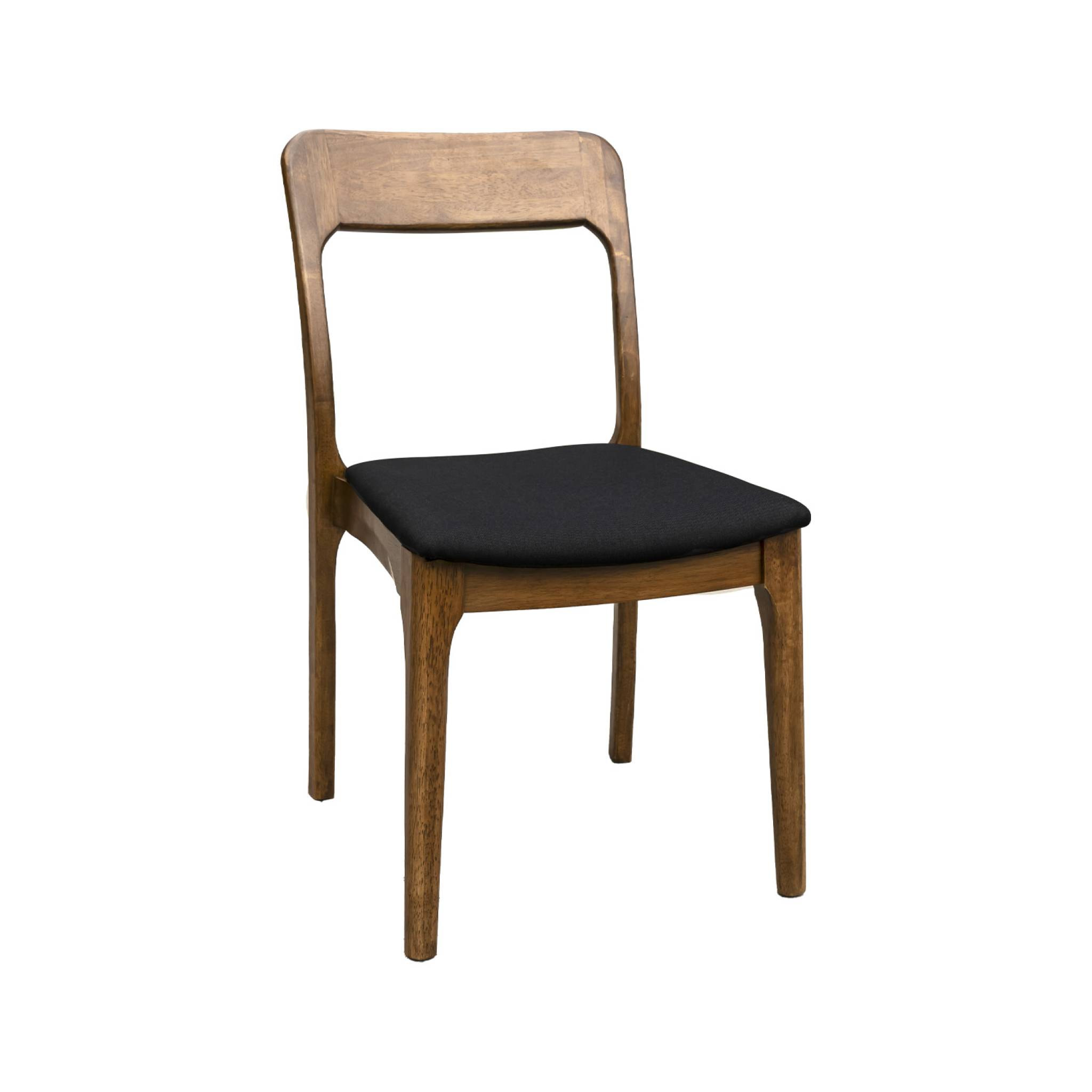 Table à manger ELENA rectangulaire en bois d'hévéa et placage frêne 160 cm. 6 chaises tissu noir. L 160 x P 90 x H 76cm
