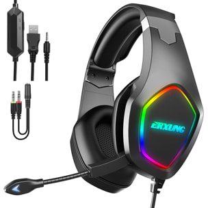 Cuffie premium ultra flessibili J20. 7 luci FULL RGB. Cuffie da gioco con connessione micro, minijack per PC, laptop, PS4, Xbox One, cellulare, tablet.