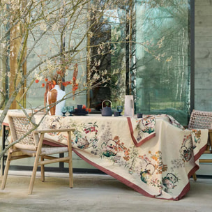 Chemin de table lin & coton lavé 190 g/m² imprimé vert orange Theieres rouille