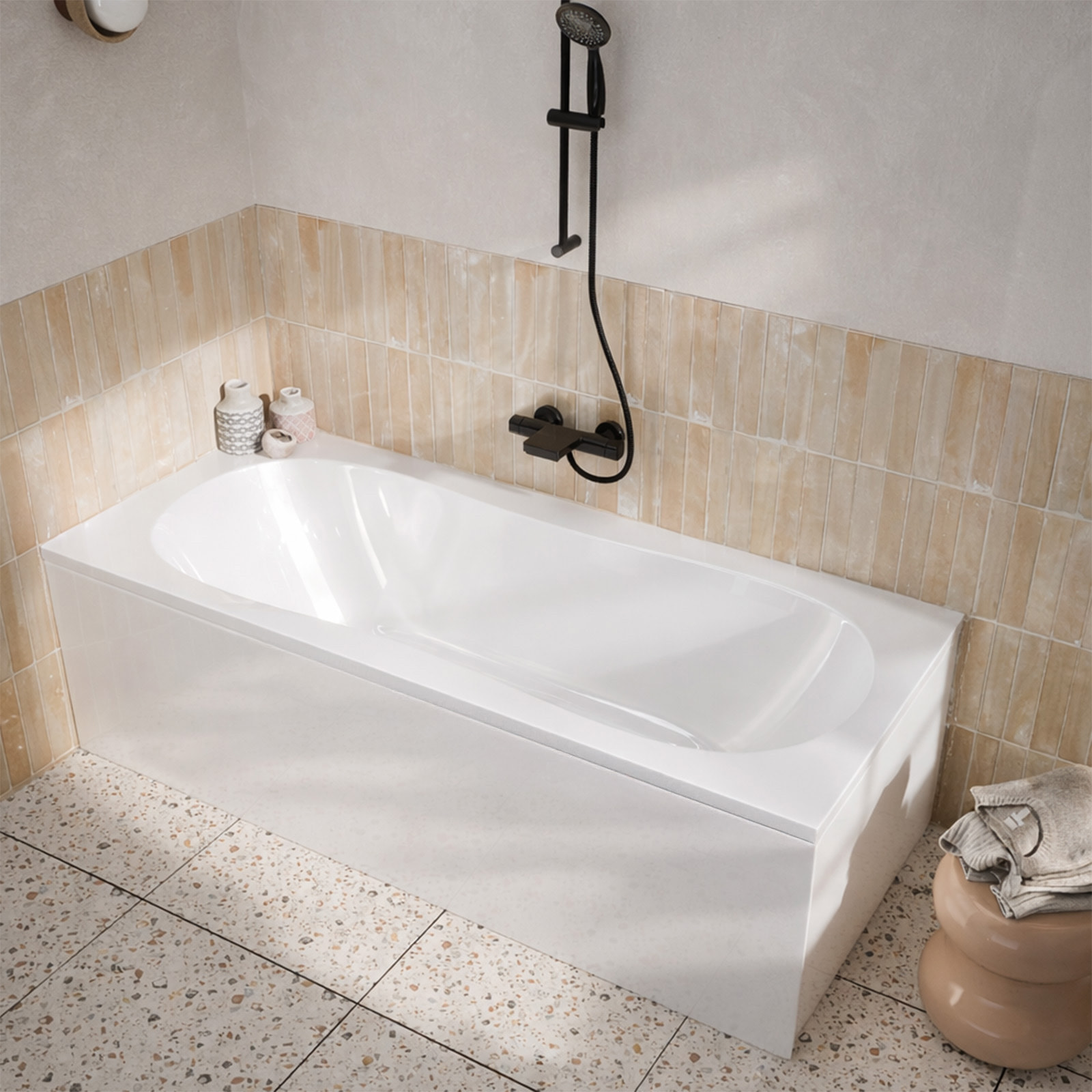Pack Baignoire 180x80cm et 2 Tabliers recoupables - Blanc Brillant - Marina Round Duo