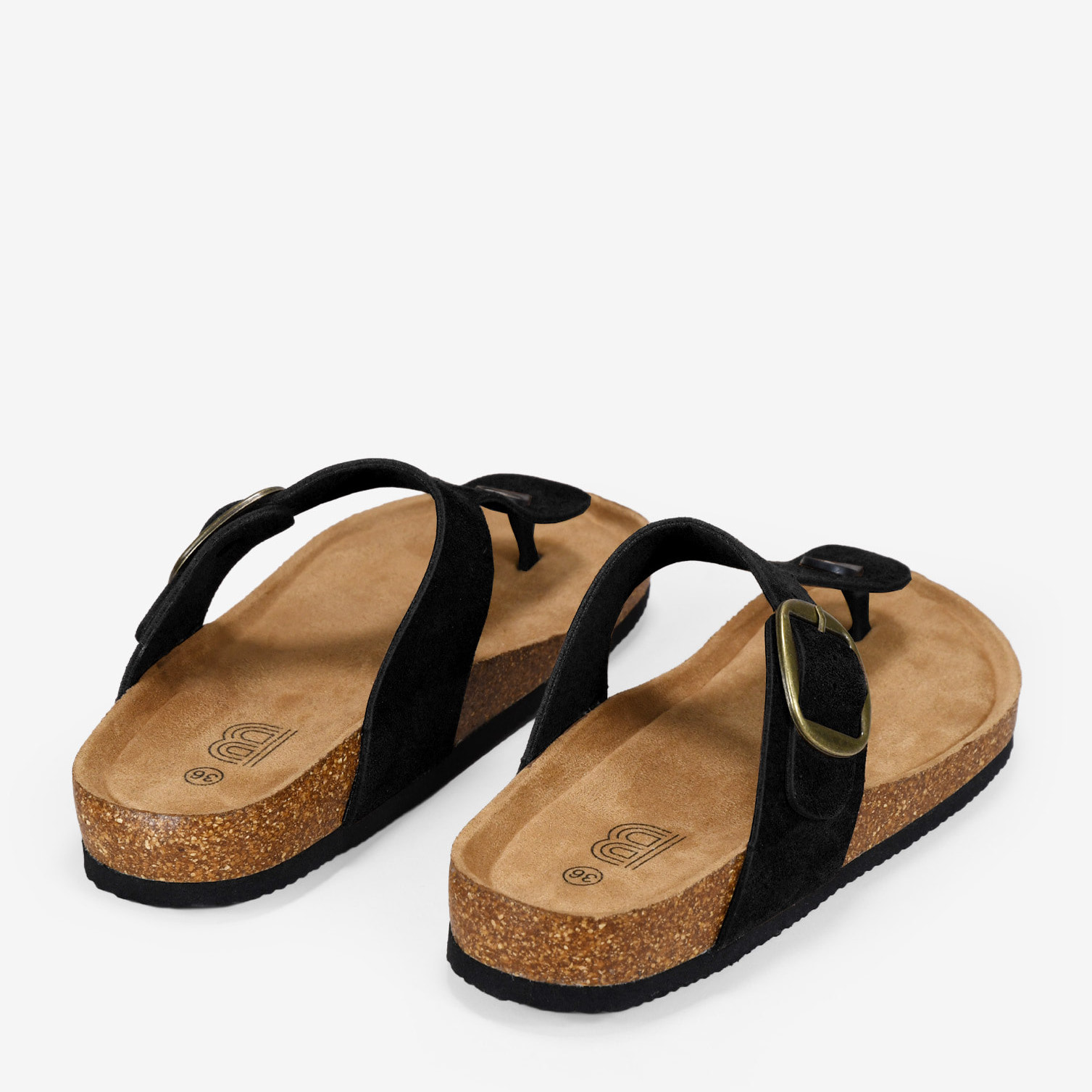 Sandalias de dedo negras en piel