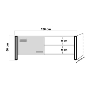 Mobile porta TV Dperott, Credenza da soggiorno, Armadio basso per TV, Base parete attrezzata, 130x45h50 cm, Quercia e Nero