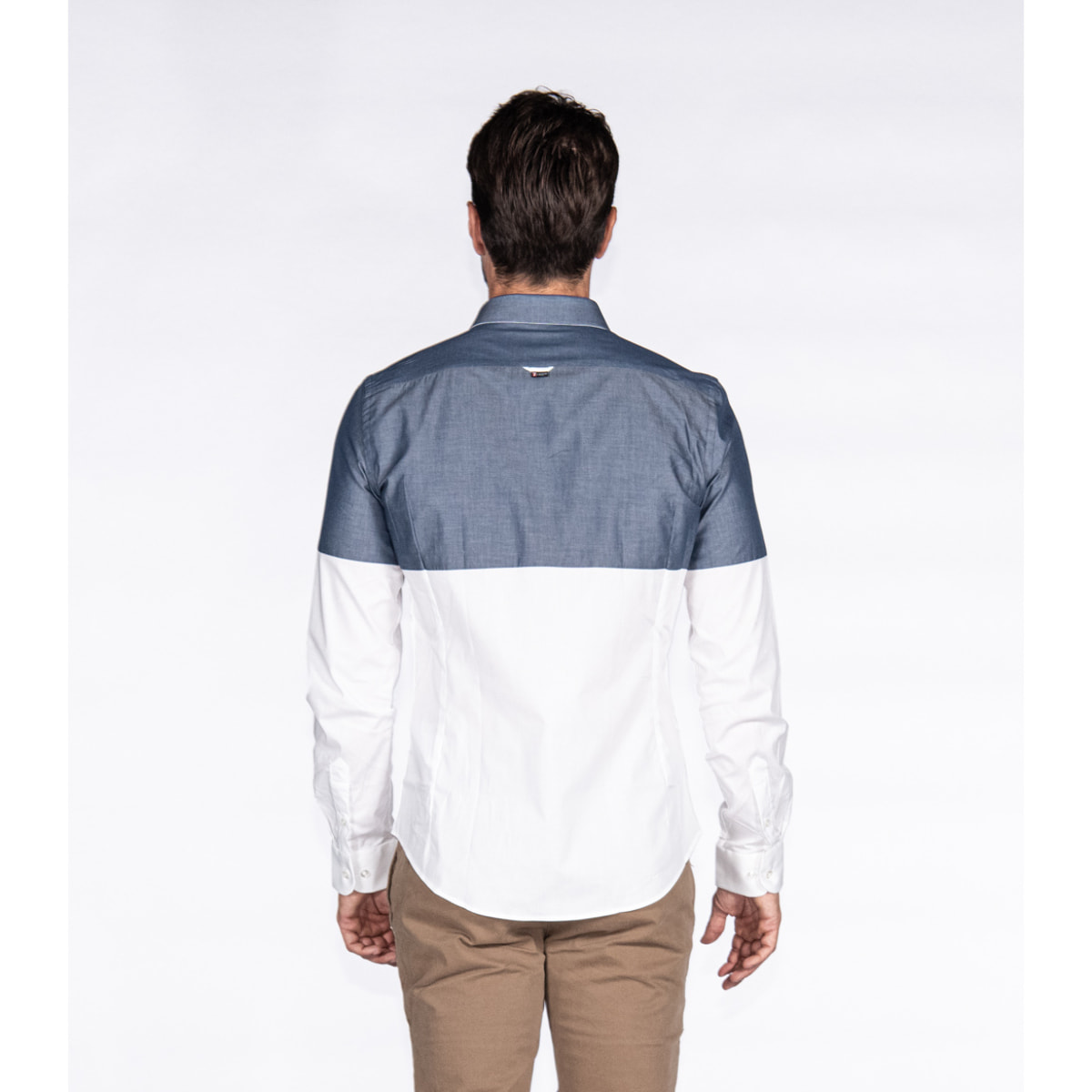 Camicie Manica Lunga Bicolore Popeline Stretch Unito Bianco