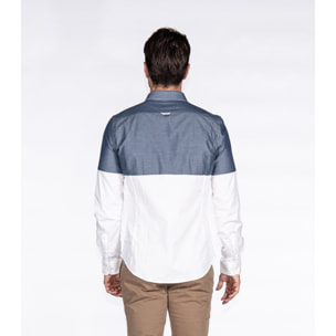 Camicie Manica Lunga Bicolore Popeline Stretch Unito Bianco