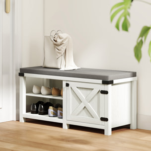 Banco Zapatero Rústico Zapatero con Asiento Organizador de Zapatos con Compartimentos Cojín para 7 Pares de Zapatos para Entrada Salón Dormitorio 100x40x48 cm Blanco y Gris