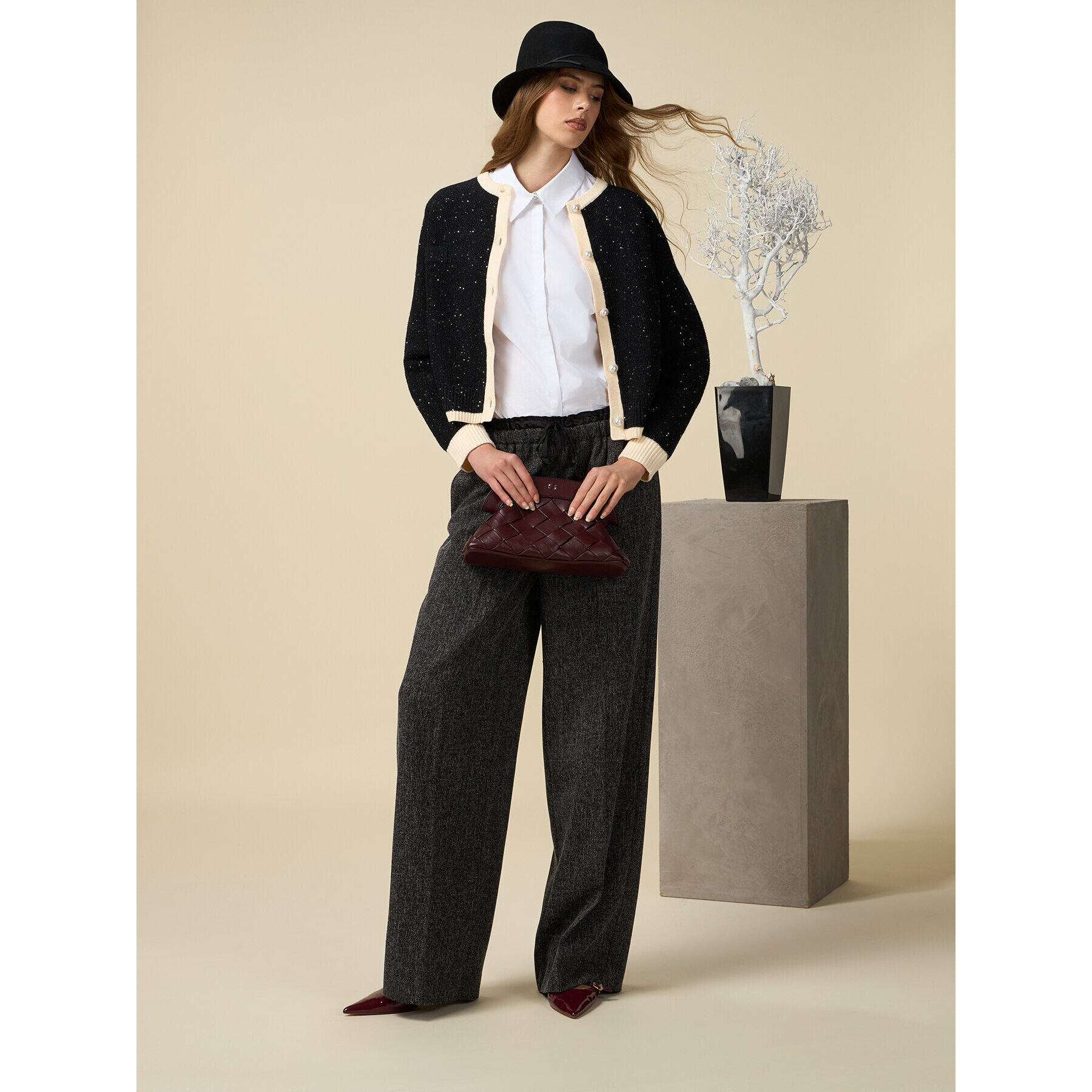 Oltre - Pantaloni joggers a palazzo - Grigio