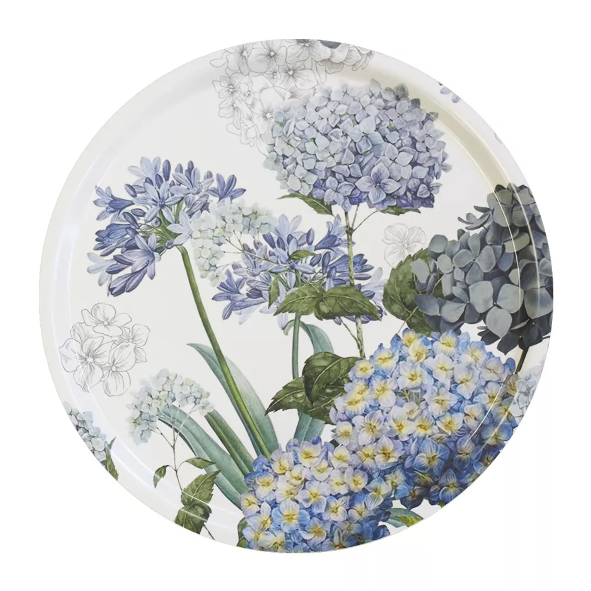 Plateau bois imprimé bleu vert Jardin de bretagne bleu