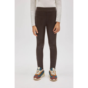 Leggings termici effetto pelle color cioccolato per bambine